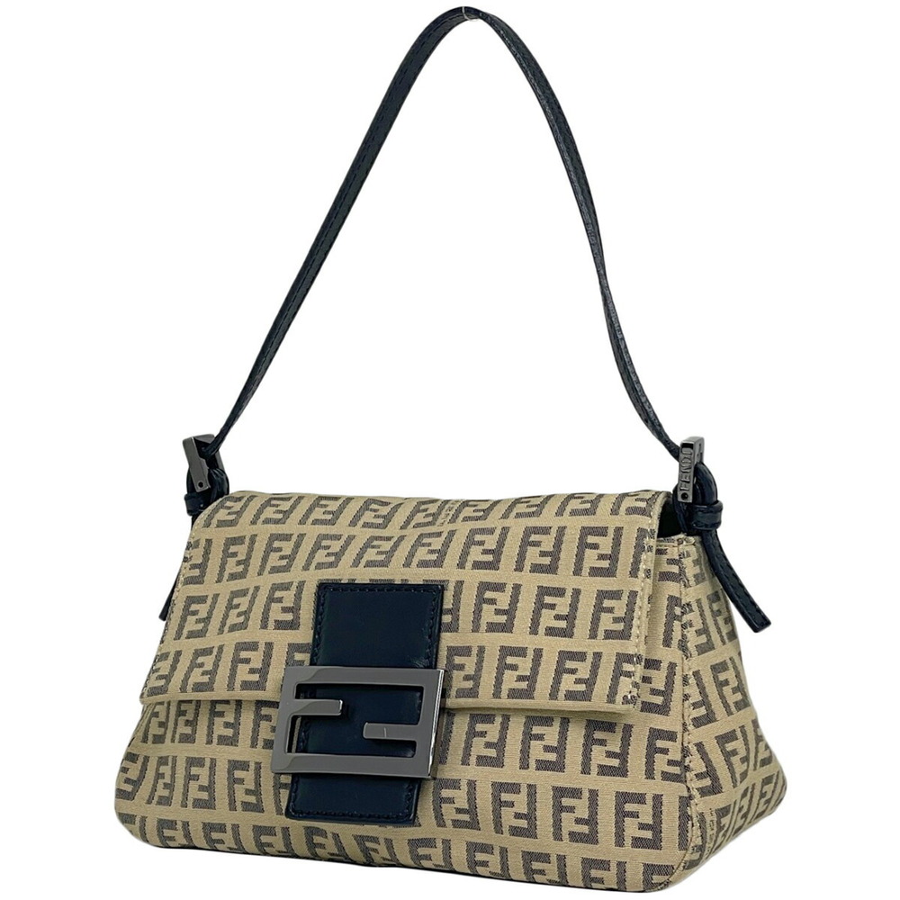 Fendi Zucchino One Shoulder Hobo Bag Handbag Mamma Baguette Shoulder Beige